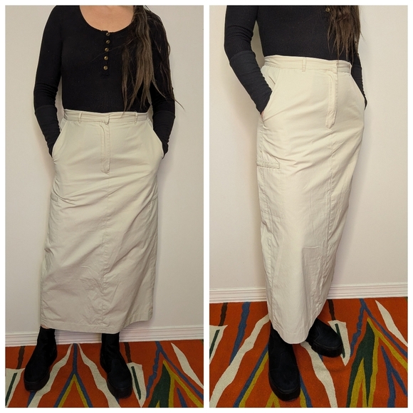 Braemar Vintage Cargo Maxi Skirt Cotton/Nylon Neutral Cream Size 12 - Picture 2 of 12